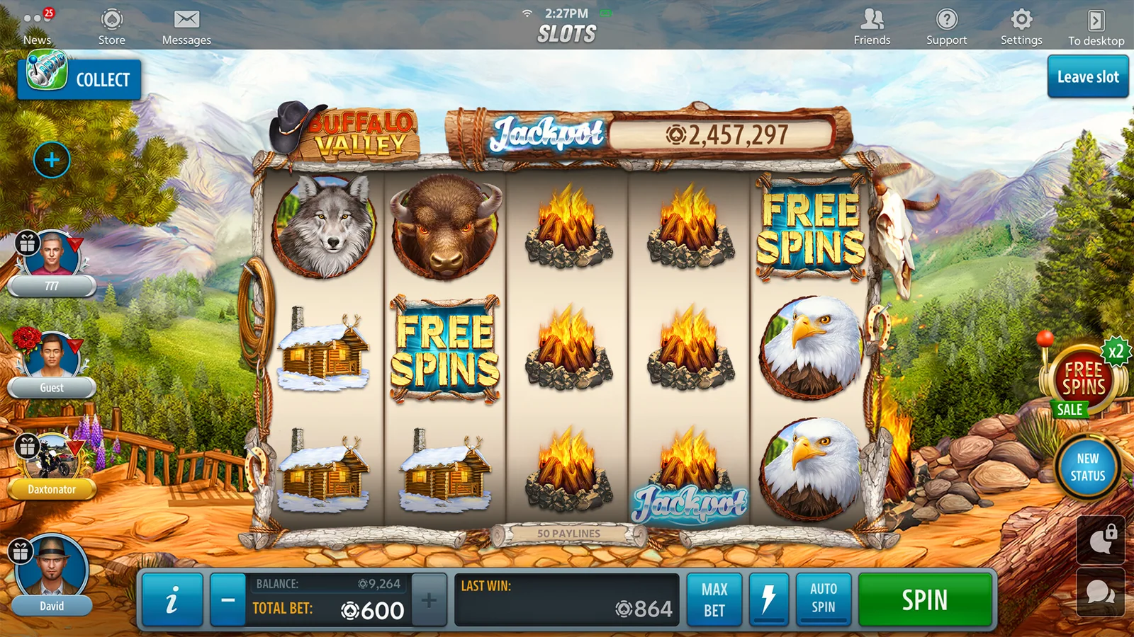 Ilustrasi layar permainan slot dengan gulungan dan simbol berwarna